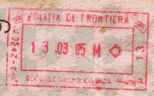Tampon d'entrée sur un passeport